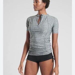 Athleta PACIFICA CONTOURED Grey HEATHER TEE UPF Swim Paddle Beach Sz S